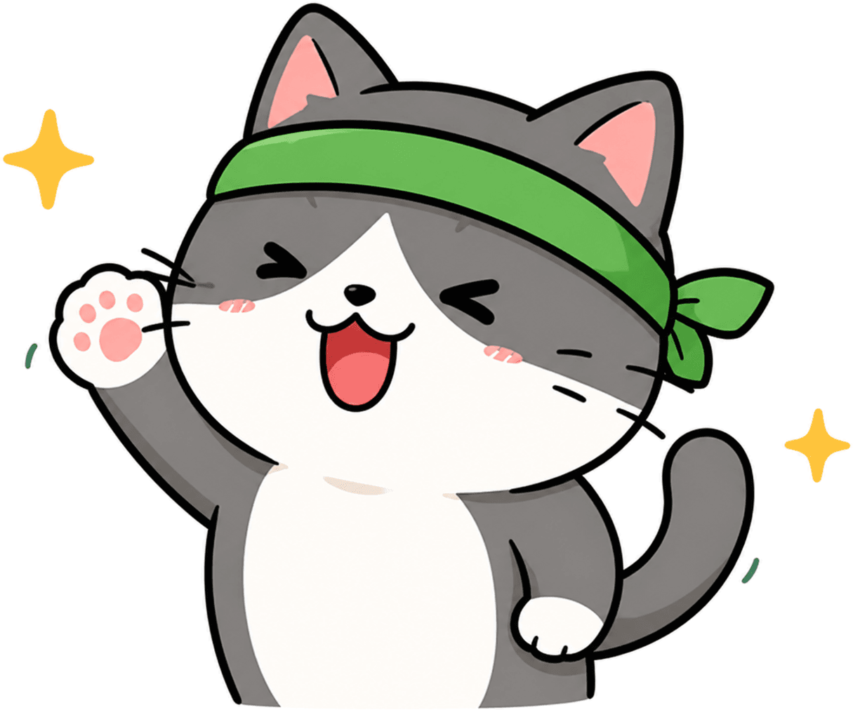 Meomo AI's mascot, cheering